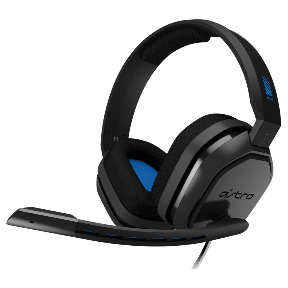 ASTRO Gaming A10 Wired Gaming Headset PlayStation  Black/Blue. Built to outlast your gaming sessions, the A10 Headset combines durable construction with extended comfort, allowing you to play longer without interruptions. 939-001509