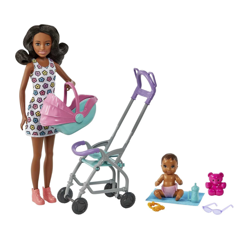 Barbie Skipper Babysitters Inc. Stroller Playset with Babysitter & Baby Dolls, Plus 5 Accessories