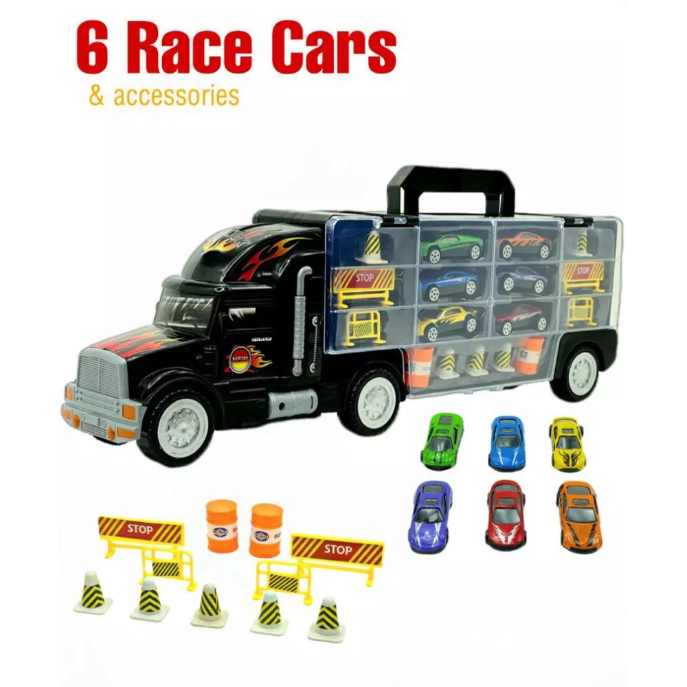Big-Daddy Tractor Trailer Car Collection Case Carrier Transport & 6 Cars + Accessories
