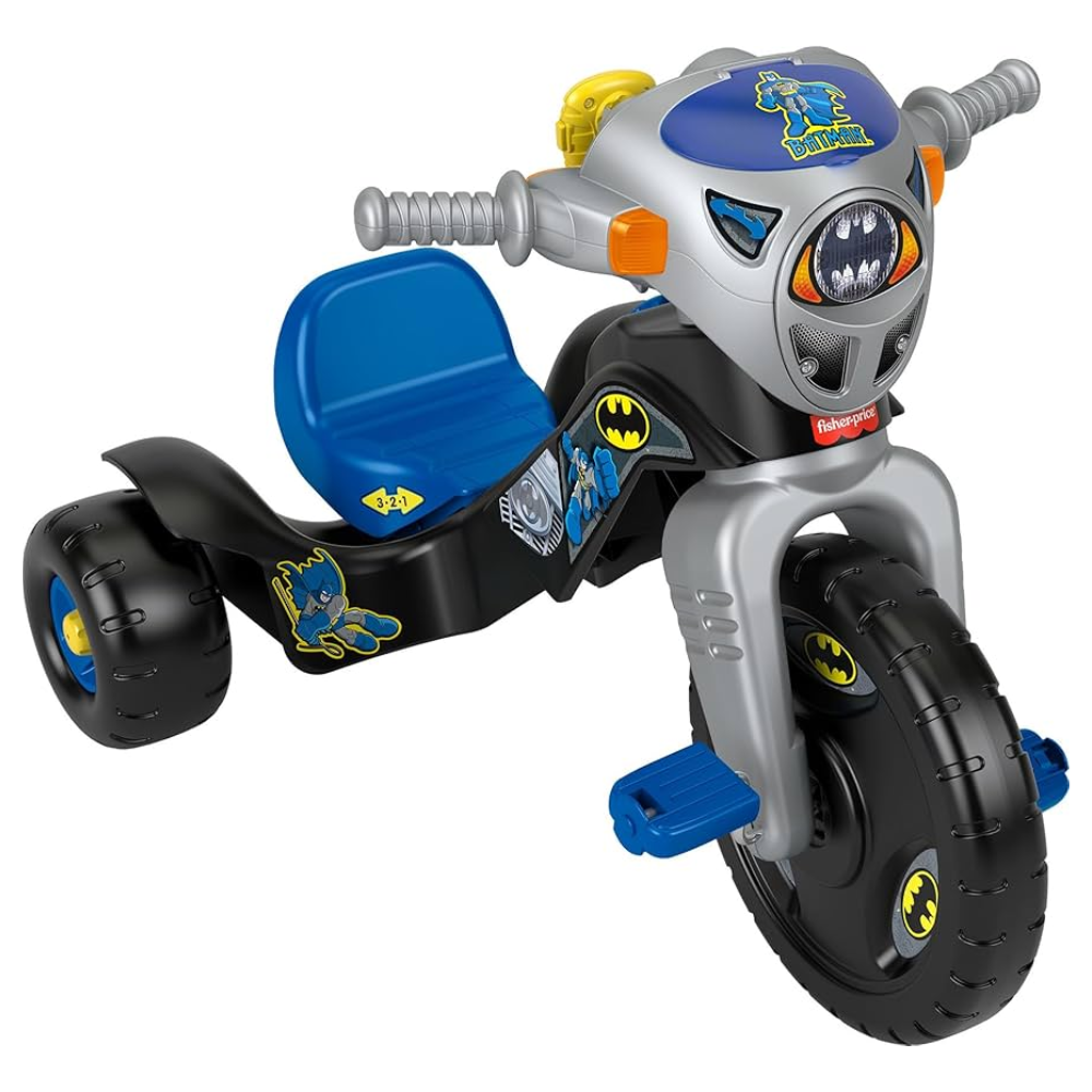 Fisher-Price Toddler Tricycle DC Super Friends Batman Lights & Sounds Trike. This trike lights up and plays action-packed sounds to enhance the fun. It also comes with a toy walkie-talkie that features voice lines from Batman himself. HCF39