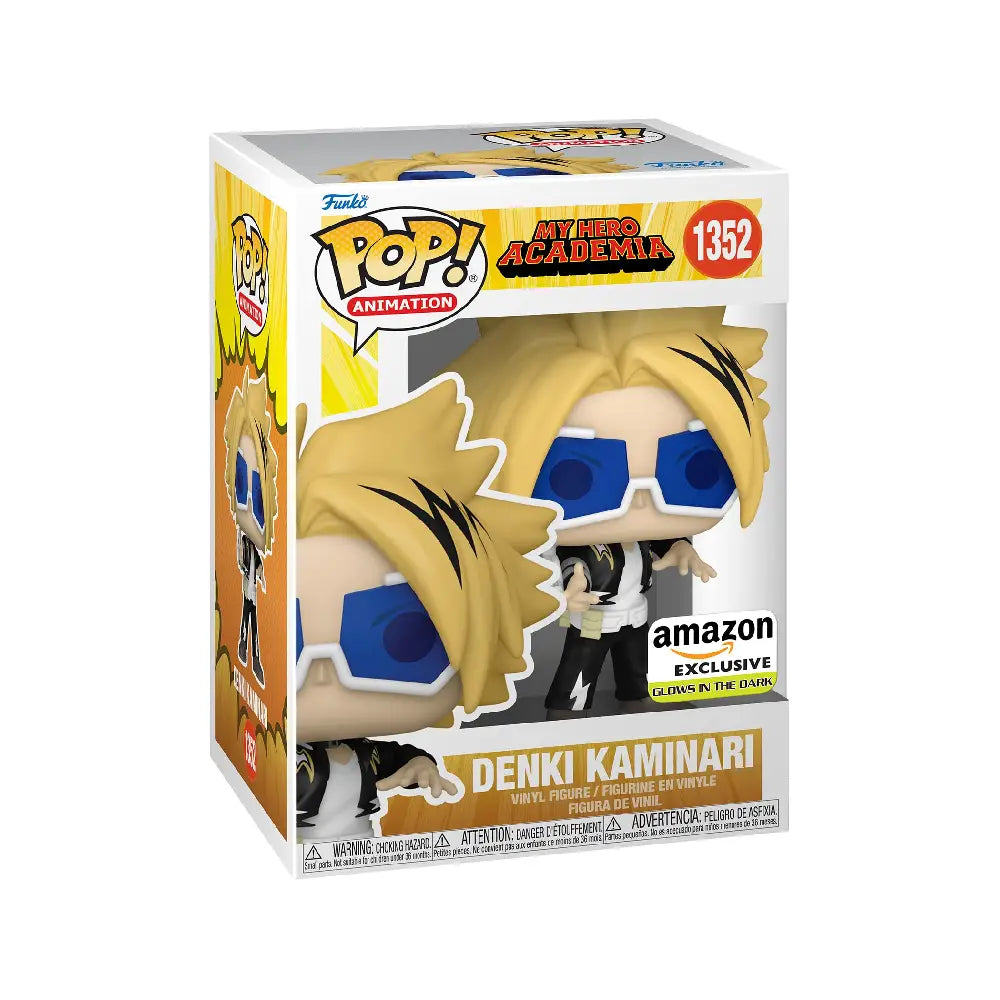Funko! Pop Animation: My Hero Academia - Denki Kaminari (Glow in The Dark) Amazon Exclusive. This limited edition collectible showcases Denki Kaminari, the electrifying hero-in-training from the popular anime My Hero Academia. F-69214