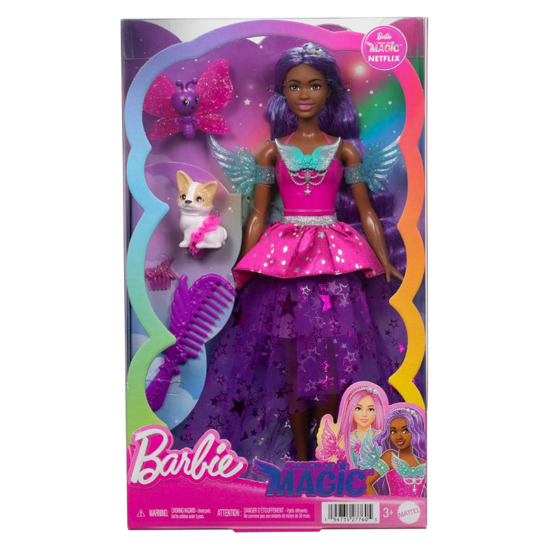 Barbie Doll with 2 Fantasy Pets & Dress, Barbie Brooklyn Fashion Doll Barbie 'Brooklyn' doll's enchanting look features long playable hair and winged arm cuffs to spark storytelling and dress-up play! JCW49