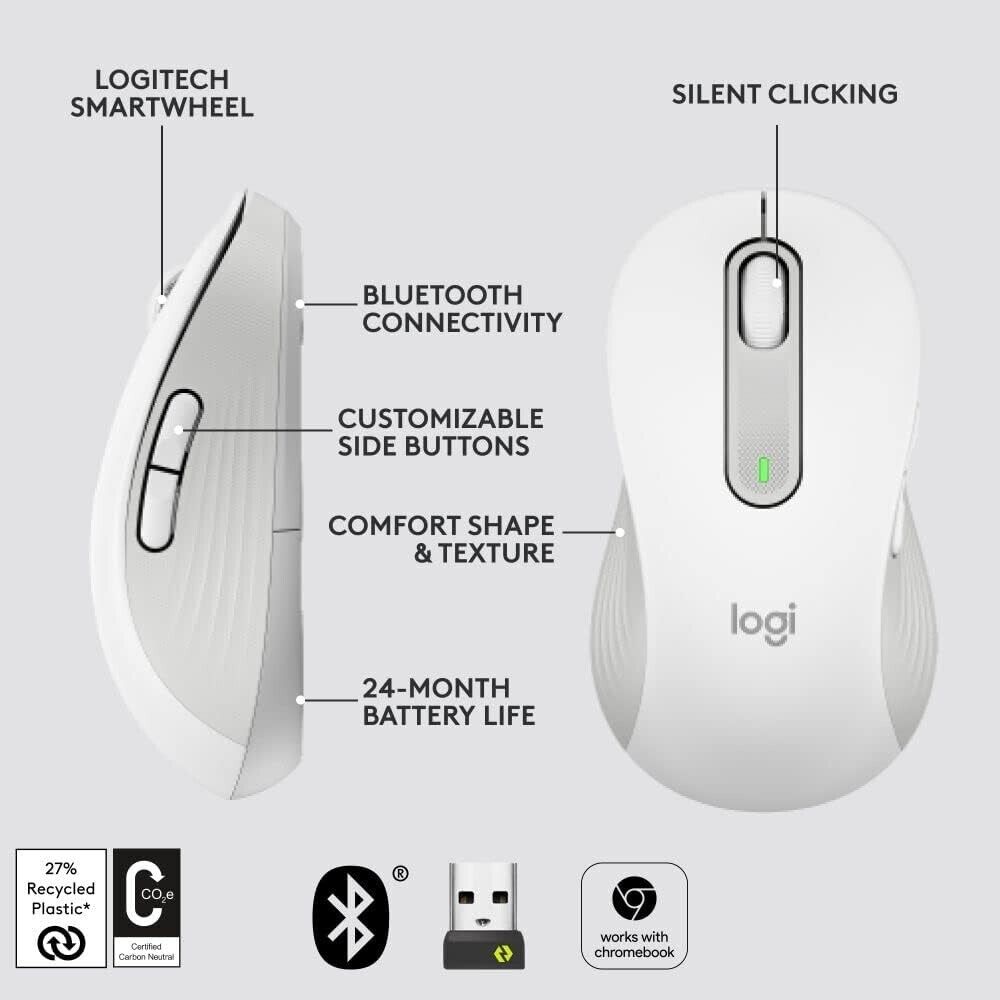 Logitech Signature M650 L LEFT Full Size Wireless Mouse Off-white. Wireless mouse designed to improve productivity, comfort and overall employee experience. 910-006235 thumbnail
