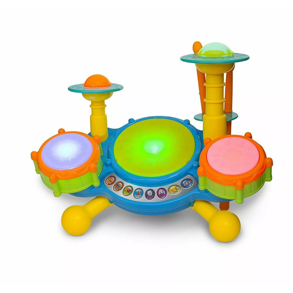 Educational Toys For 2 Year Old Baby Kids Toddlers Boy Girl Learning Drum Set. Children can express their creativity by drumming freestyle or choose to play along with nine built-in melodies featuring a mix of musical styles.  PB-F806417 thumbnail