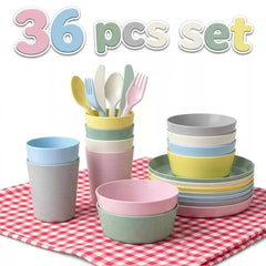 36-Piece Stackable Plastic Dinnerware Set – Pastel