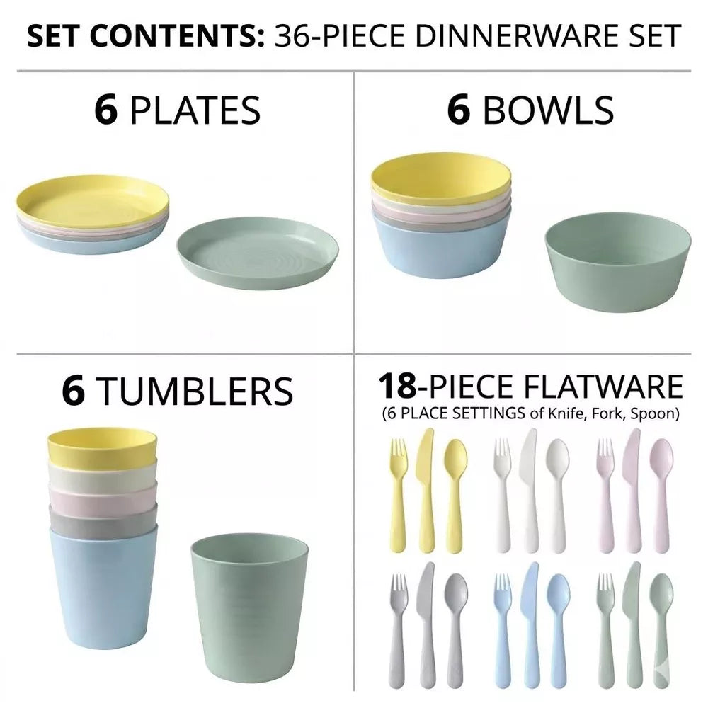 36-Piece Stackable Plastic Dinnerware Set – Pastel thumbnail