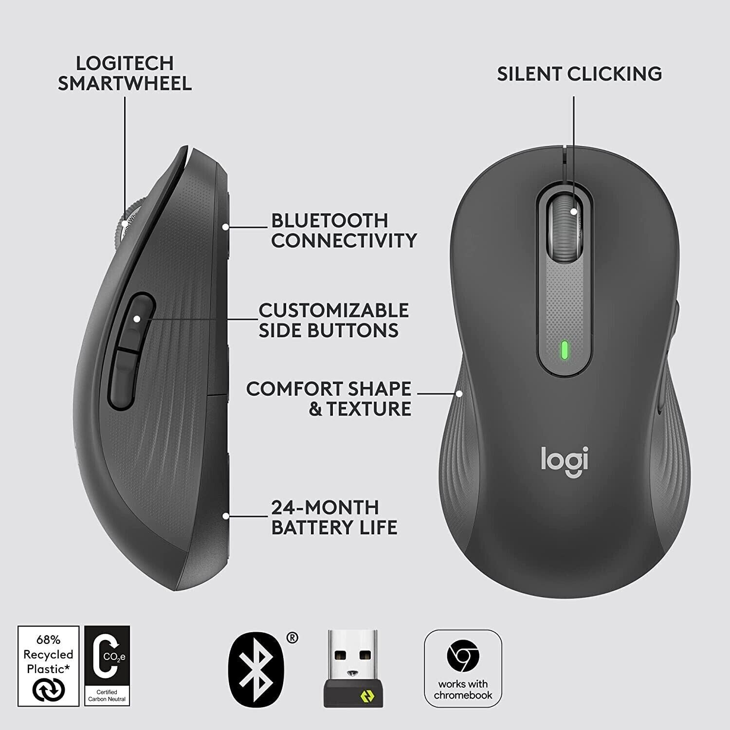 Logitech Signature M650 L Left Wireless Mouse For Left Hand Graphite. Get a strong, reliable wireless connection from up to 10 meters away. Enjoy super-easy, no-hassle connectivity every time. 910-006234 | EAN: 097855167613 thumbnail