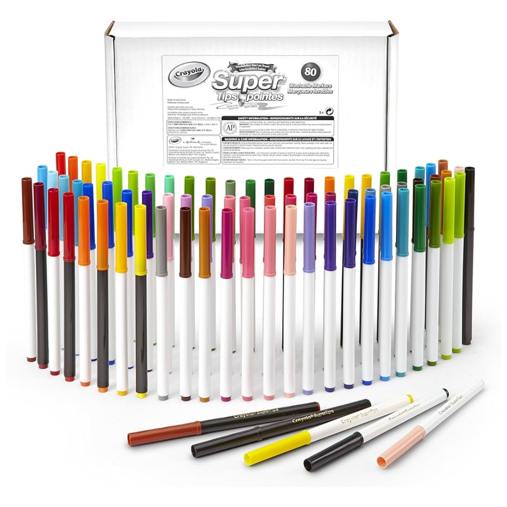 CRAYOLA Super Tips Washable Markers 80 Count Includes Scented Markers. Ignite your child's imagination with Crayola SuperTips Washable Markers, the ultimate art supplies for kids who love to color and create.58-5880 thumbnail