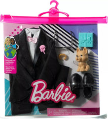 Barbie Ken Fashion Pack, Bridal Set with Groom Outfit for Ken Doll. It’s a lovely day for a wedding! Kids can dress their Ken doll as a groom with this Barbie fashion pack that features a tux and accessories. HJT38