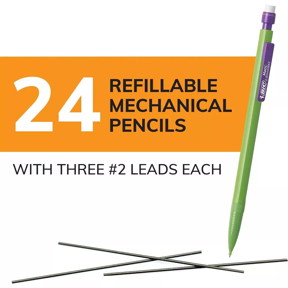 BIC Xtra-Strong Mechanical Pencils 24 Count - No. 2 – 0.9mm Thick Lead, Break-Resistant, Multicolor Barrels, Ideal for School, Office. thumbnail
