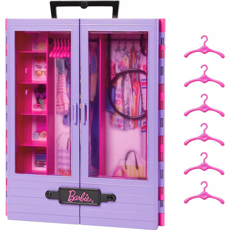 Barbie Fashionistas Ultimate Closet Purple Portable Storage w/ 6 Hangers & Rack