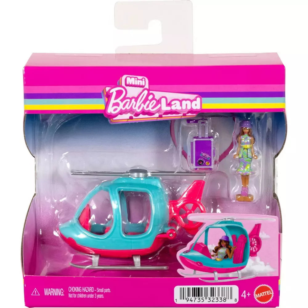 Barbie Land Mini Doll & Helicopter Vehicle Set with 1.5-Inch Doll