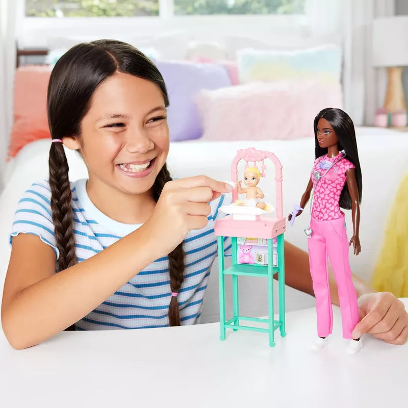 Barbie Baby Doctor Playset with Accessories + Barbie Mini BarbieLand Colour Reveal 1.5″ Doll Bundle – Mattel Kids Toys thumbnail