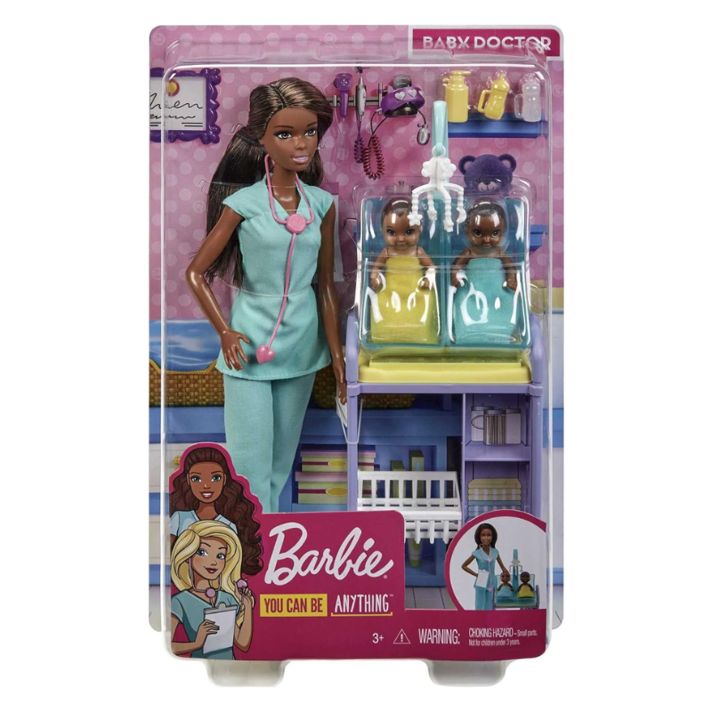 Barbie Baby Doctor Playset with Brunette Doll, 2 Infant Dolls, Exam Table and Accessories