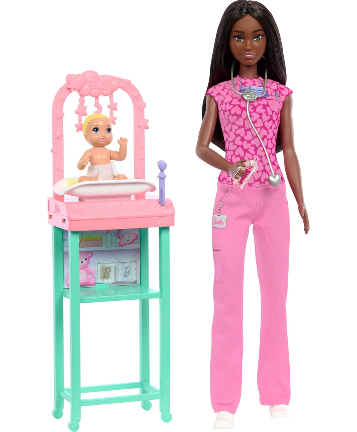 Barbie Baby Doctor Playset with Brunette Fashion Doll in Pink Scrubs, Infant Doll & Medical Accessories thumbnail
