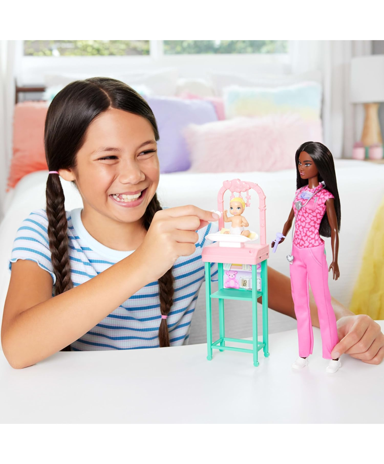 Barbie Baby Doctor Playset with Brunette Fashion Doll in Pink Scrubs, Infant Doll & Medical Accessories thumbnail
