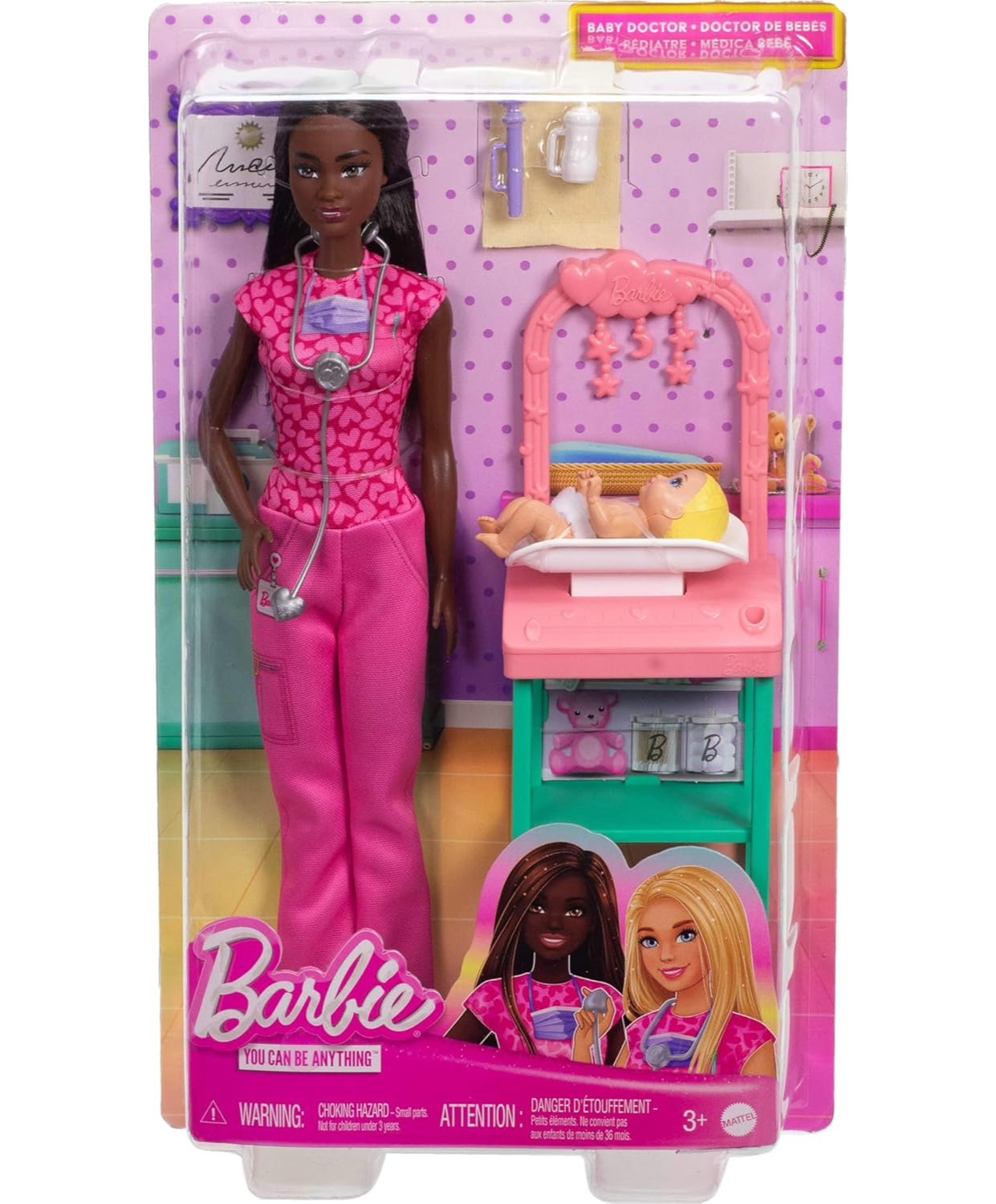 Barbie Baby Doctor Playset with Brunette Fashion Doll in Pink Scrubs, Infant Doll & Medical Accessories thumbnail