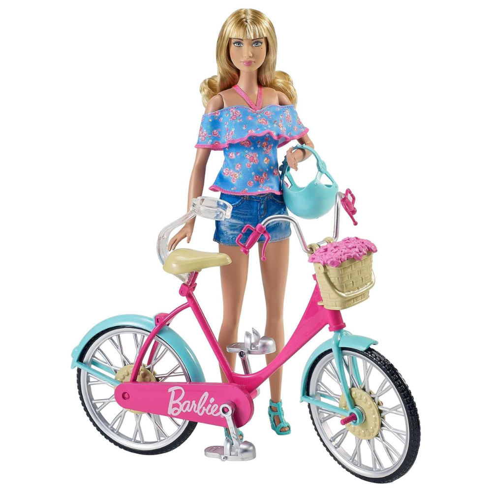 Barbie Bicycle with Basket of Flowers This beautifully designed Barbie bicycle is all set for adventure and imaginative play! DVX55 thumbnail