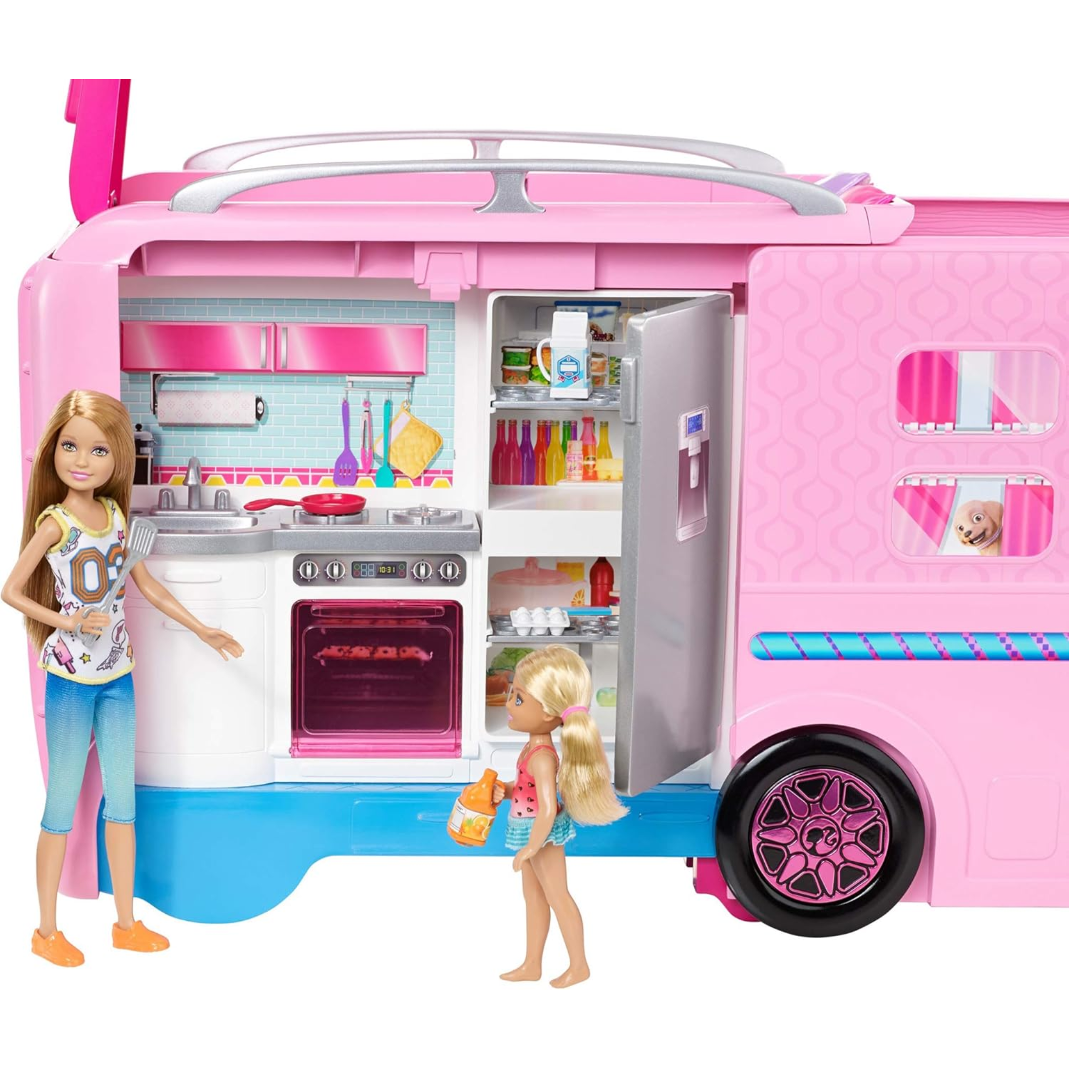 Barbie DreamCamper Playset – Adventure Camper Toy Vehicle with 50+ Accessories Including Furniture, Pool with Slide, Hammocks & Campfire Setup. The incredible Barbie DreamCamper transforms from a stylish RV into a fully equipped campsite playset FBR34 thumbnail