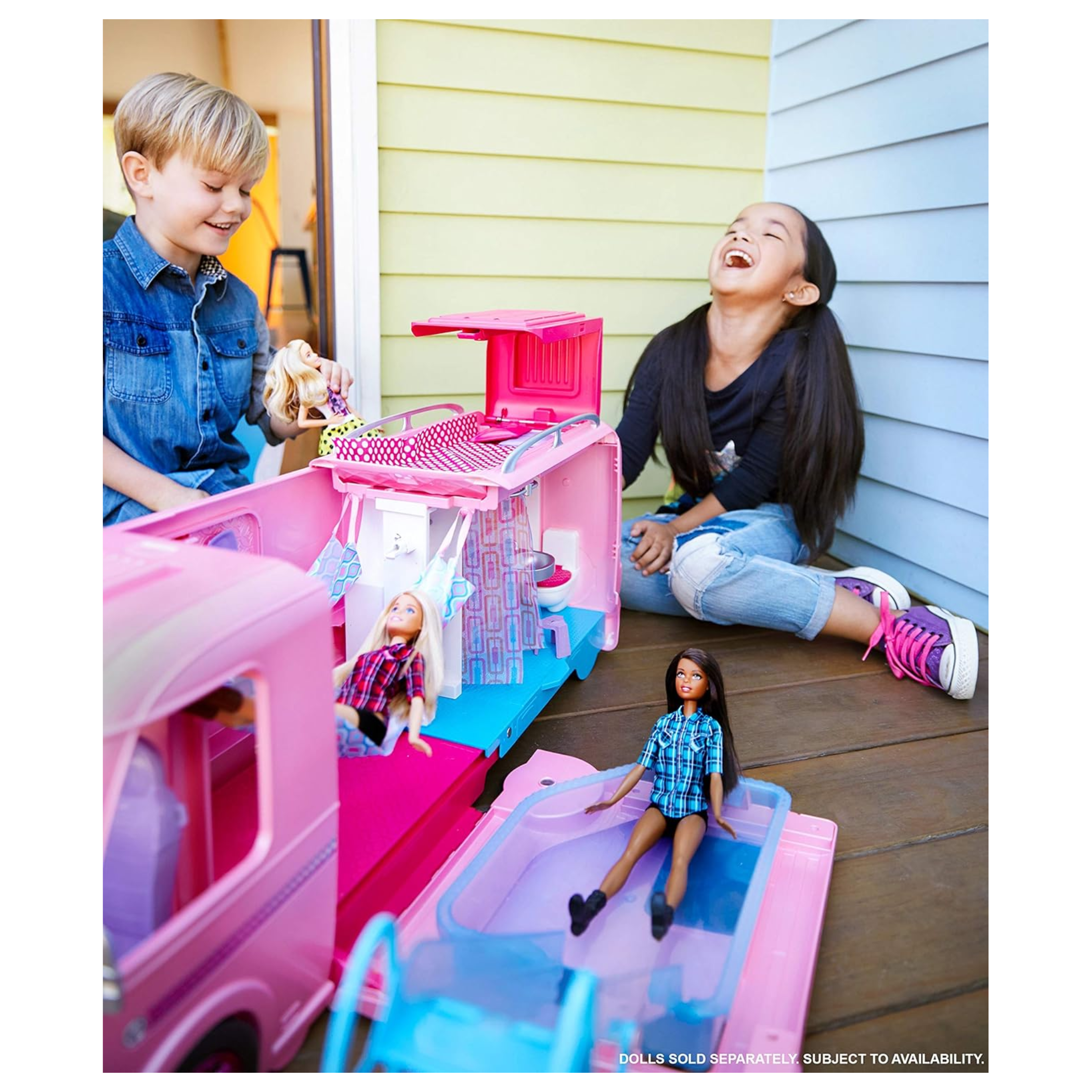 Barbie DreamCamper Playset – Adventure Camper Toy Vehicle with 50+ Accessories Including Furniture, Pool with Slide, Hammocks & Campfire Setup. The incredible Barbie DreamCamper transforms from a stylish RV into a fully equipped campsite playset FBR34 thumbnail