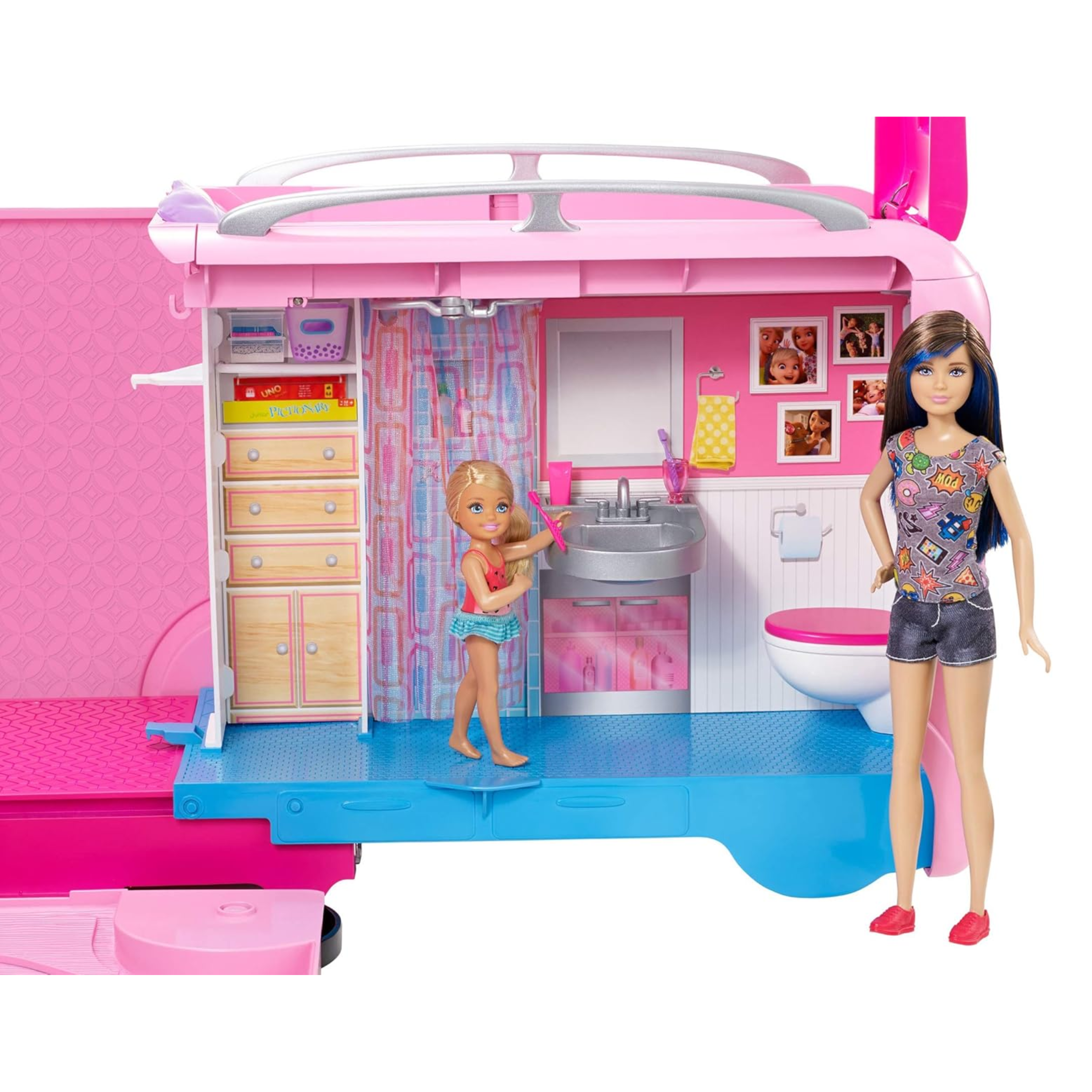 Barbie DreamCamper Playset – Adventure Camper Toy Vehicle with 50+ Accessories Including Furniture, Pool with Slide, Hammocks & Campfire Setup. The incredible Barbie DreamCamper transforms from a stylish RV into a fully equipped campsite playset FBR34 thumbnail