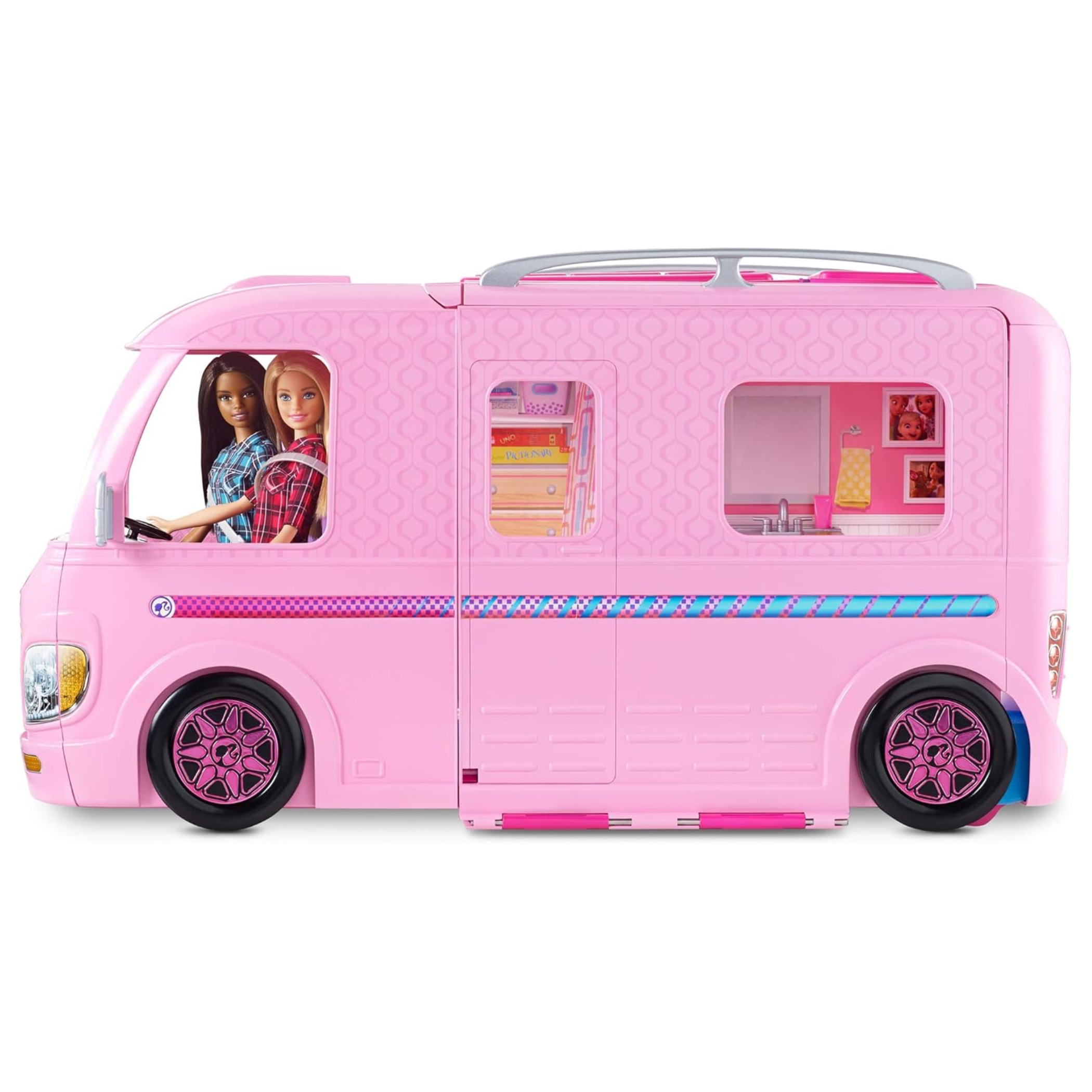 Barbie DreamCamper Playset – Adventure Camper Toy Vehicle with 50+ Accessories Including Furniture, Pool with Slide, Hammocks & Campfire Setup. The incredible Barbie DreamCamper transforms from a stylish RV into a fully equipped campsite playset FBR34 thumbnail