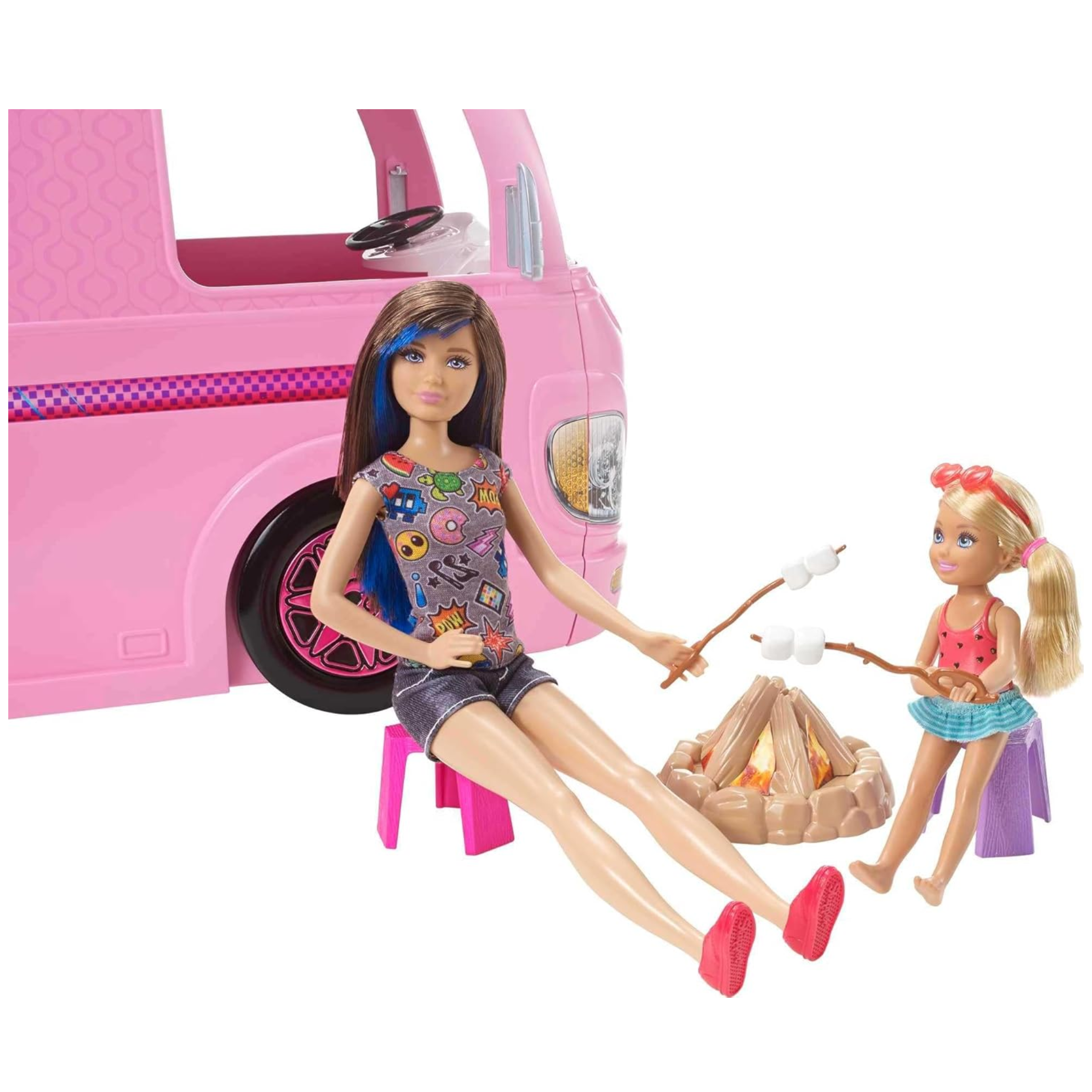 Barbie DreamCamper Playset – Adventure Camper Toy Vehicle with 50+ Accessories Including Furniture, Pool with Slide, Hammocks & Campfire Setup. The incredible Barbie DreamCamper transforms from a stylish RV into a fully equipped campsite playset FBR34 thumbnail