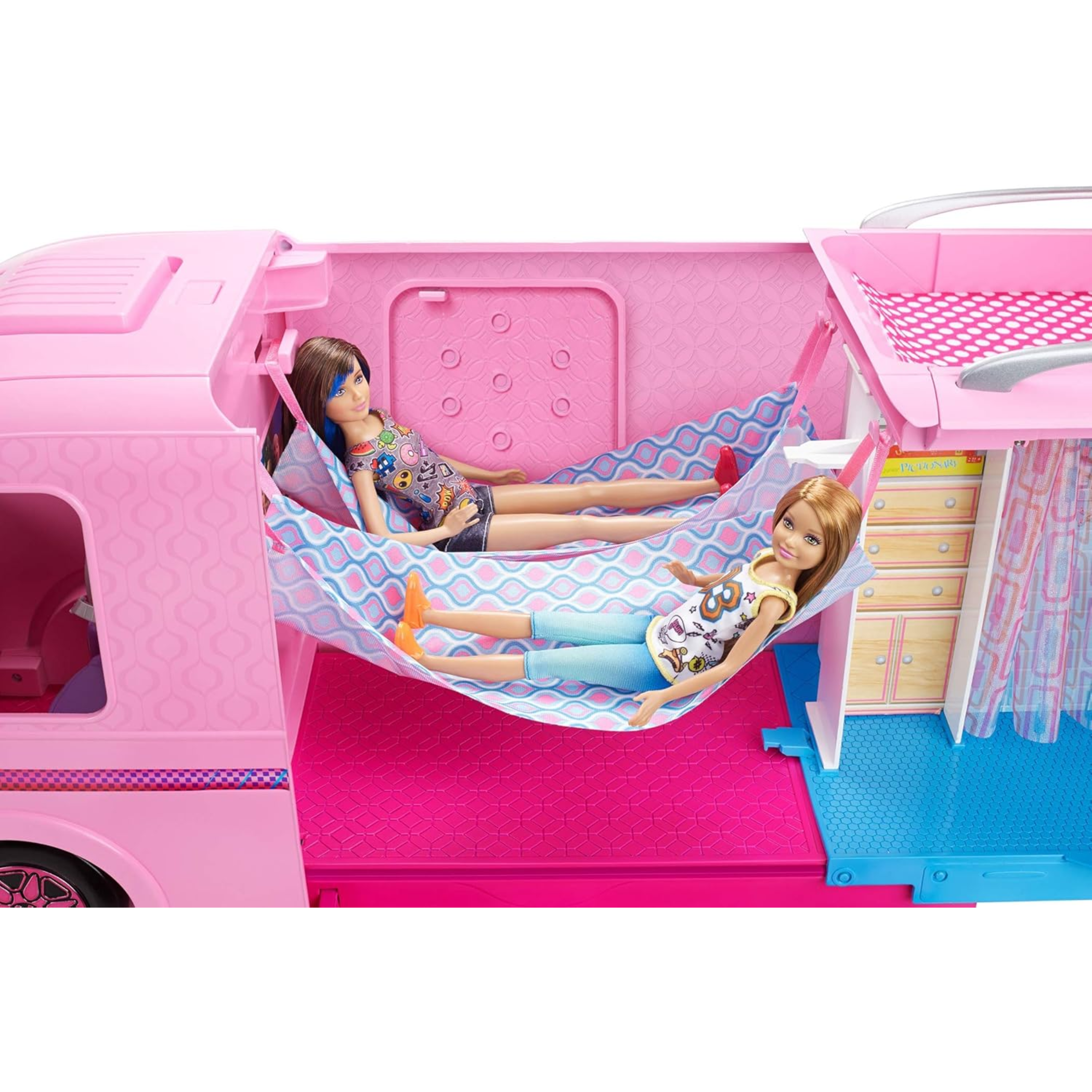Barbie DreamCamper Playset – Adventure Camper Toy Vehicle with 50+ Accessories Including Furniture, Pool with Slide, Hammocks & Campfire Setup. The incredible Barbie DreamCamper transforms from a stylish RV into a fully equipped campsite playset FBR34 thumbnail