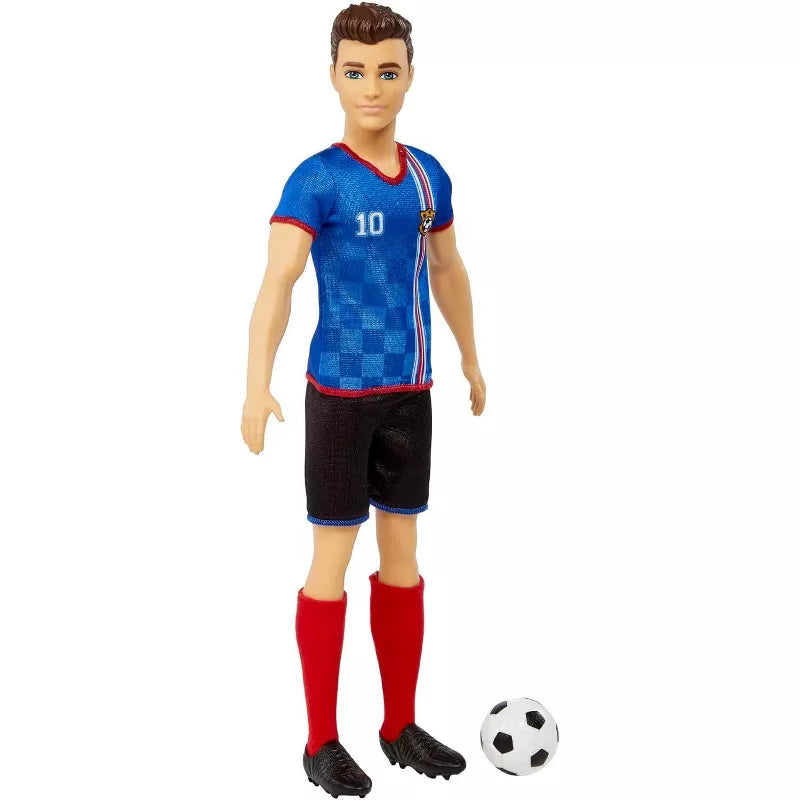 Barbie Careers Ken Fashion Doll & Accessory, Soccer Player with Cropped Hair, #10 Uniform, Tall Socks, Cleats & Ball thumbnail