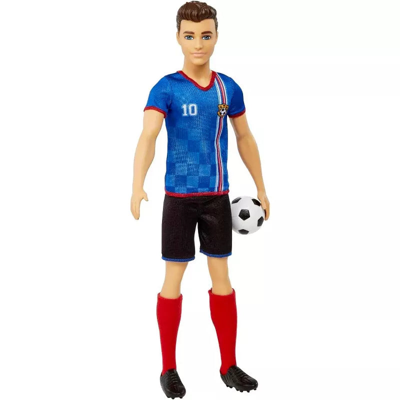 Barbie Careers Ken Fashion Doll & Accessory, Soccer Player with Cropped Hair, #10 Uniform, Tall Socks, Cleats & Ball thumbnail