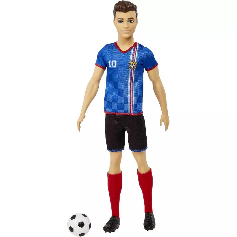 Barbie Careers Ken Fashion Doll & Accessory, Soccer Player with Cropped Hair, #10 Uniform, Tall Socks, Cleats & Ball thumbnail