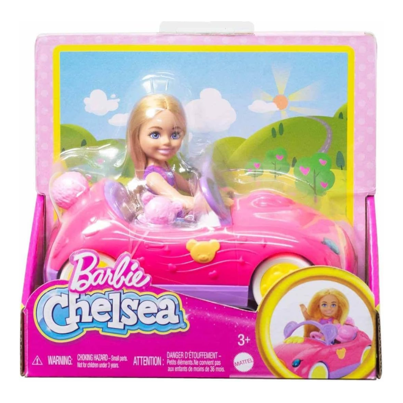 Barbie Chelsea Toy Car Set with Bear-Themed Convertible & Teddy Bear Accessory. Take a ride with Chelsea doll and her teddy bear in their cute convertible! HXN05 thumbnail