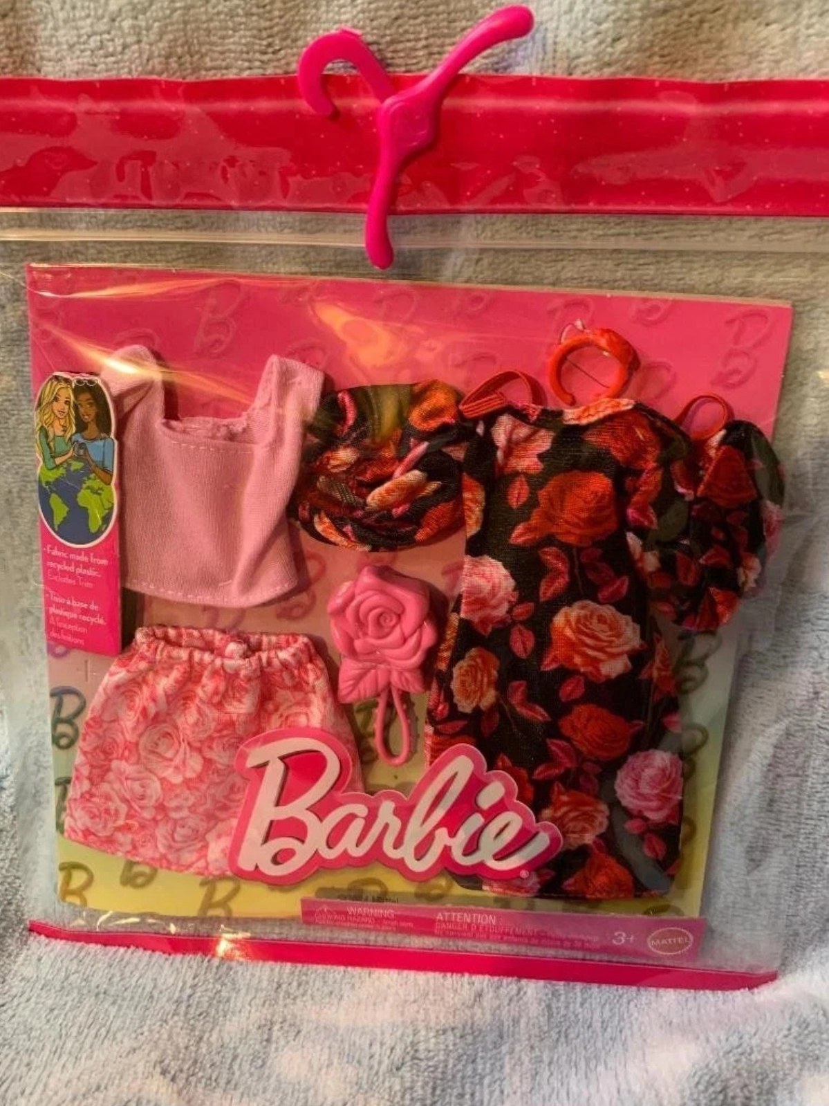 Barbie Clothes, Fashion and Accessory Set – 2 Rose-Themed Outfits