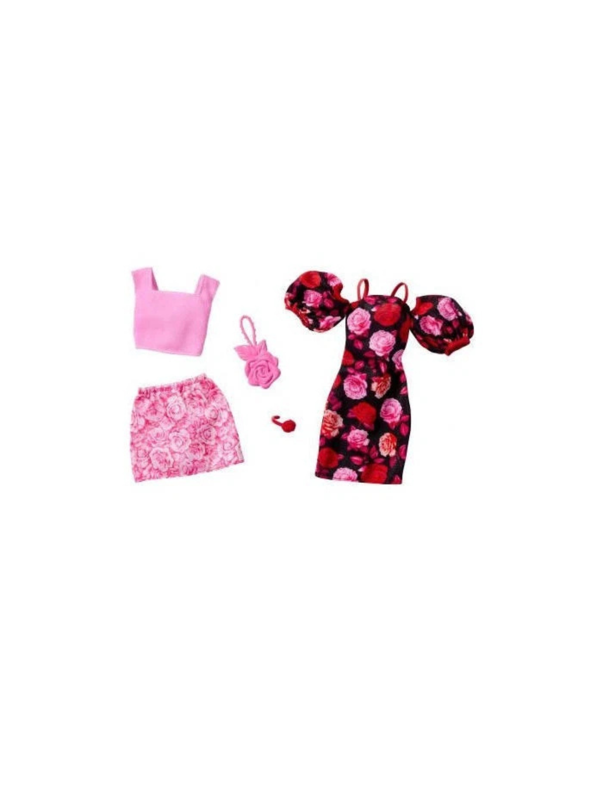 Barbie Clothes, Fashion and Accessory Set – 2 Rose-Themed Outfits thumbnail