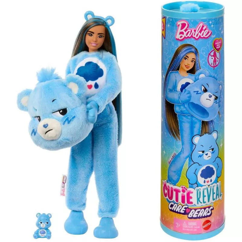 Barbie Cutie Reveal Care Bears Series Doll & Accessories in Grumpy Bear Plush Costume, 10 Surprises