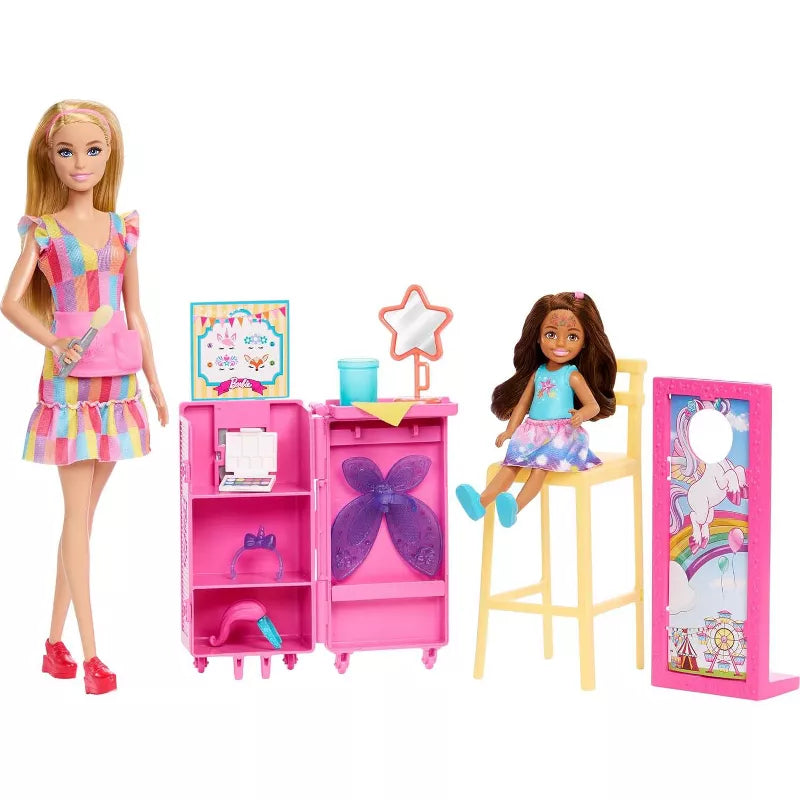 Barbie Day at The Fair Playset 2 Dolls Face Paint Photo Stand Chelsea Color-Change