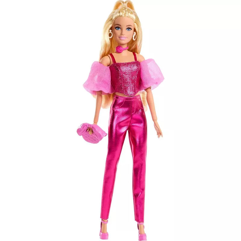 Barbie Deluxe Style Doll #5 in Metallic Pink Outfit, Blonde Hair, Sparkly Corset Top and Shiny Pants with Accessories