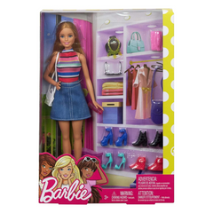 Barbie Doll & Accessories Set with 11 Pieces Including Shoes, Purses, Sunglasses & More Ideal for kids to create different scenarios, providing endless fun and entertainment. FVJ42