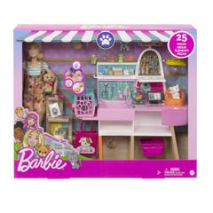 Barbie Doll  and Pet Boutique Playset with 4 Pets, Color-Change Grooming. Step into the Barbie pet boutique playset, where kids can assist Barbie doll in caring for her animal companions! GRG90