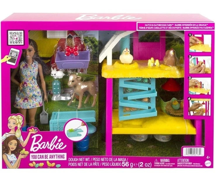 Barbie Doll and Hatch and Gather Egg Farm Playset with Doll, Animals & Accessories for Kids Imaginative Role Play