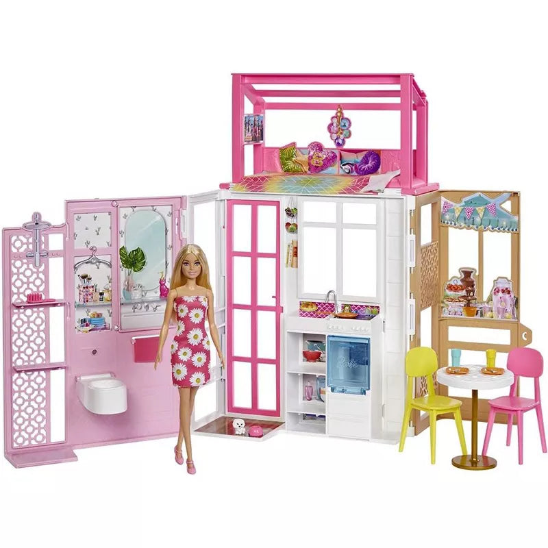 Barbie Dollhouse with Doll, 2 Levels & 4 Play Areas, Fully Furnished thumbnail