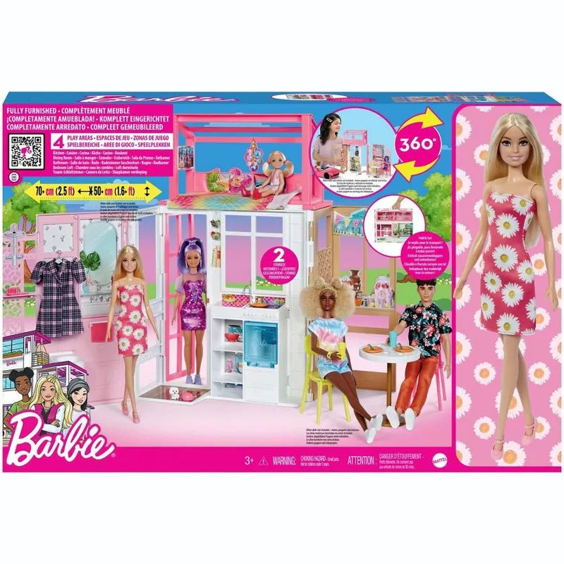 Barbie Dollhouse with Doll, 2 Levels & 4 Play Areas, Fully Furnished thumbnail