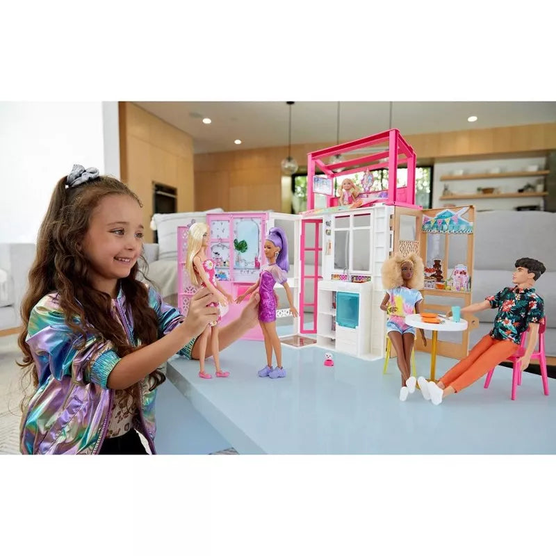 Barbie Dollhouse with Doll, 2 Levels & 4 Play Areas, Fully Furnished thumbnail