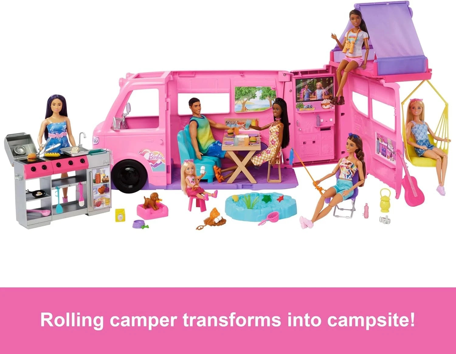 Barbie Dream Camper Playset Fishing Pond, BBQ Grill with Color-Change thumbnail