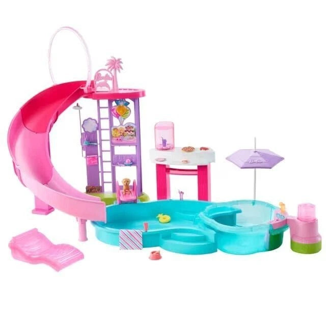Barbie Dream Pool Playset with Slide, Bubbling Hot Tub, Fashionable Accessories, and Interactive Water Features thumbnail