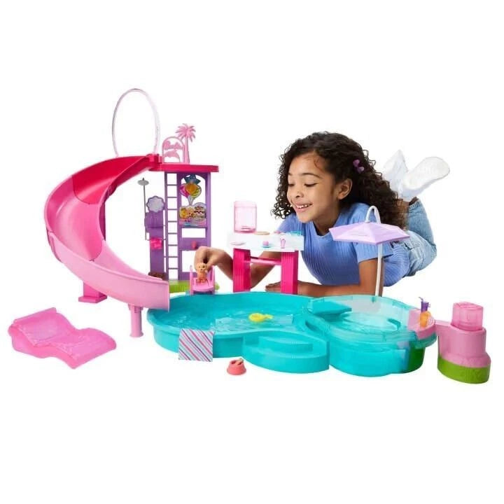 Barbie Dream Pool Playset with Slide, Bubbling Hot Tub, Fashionable Accessories, and Interactive Water Features thumbnail