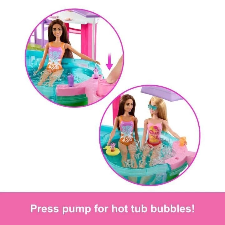 Barbie Dream Pool Playset with Slide, Bubbling Hot Tub, Fashionable Accessories, and Interactive Water Features thumbnail