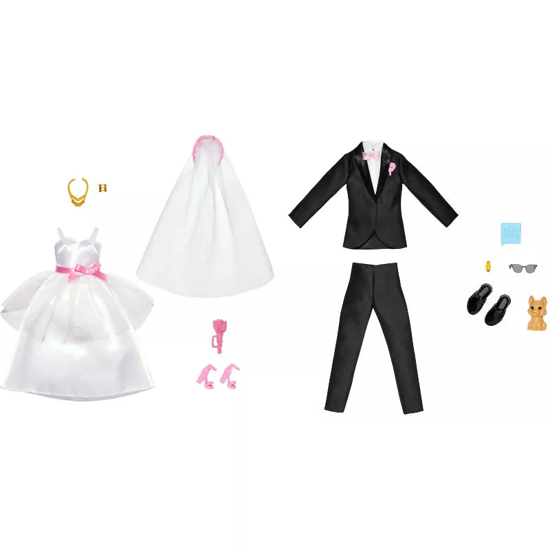 Barbie Dream Wedding Celebration Fashion Pack – Stunning Bridal Gown and Dashing Groom Suit for Dolls, Perfect for Wedding-Themed Play thumbnail