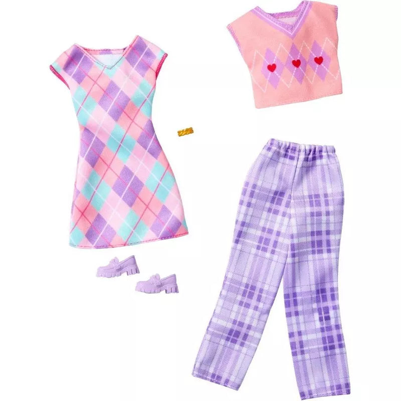 Barbie Fashion Outfit 4-Pack Bundle with Argyle, Polka Dot, Bow & Rose-Themed Clothing and Accessory Sets thumbnail