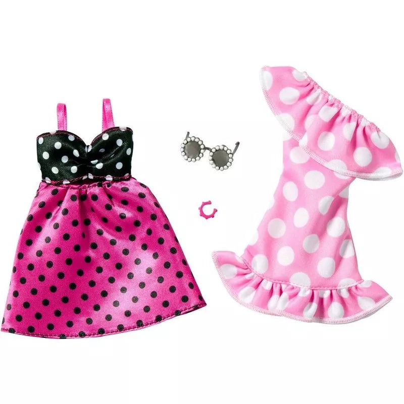 Barbie Fashion Outfit 4-Pack Bundle with Argyle, Polka Dot, Bow & Rose-Themed Clothing and Accessory Sets thumbnail
